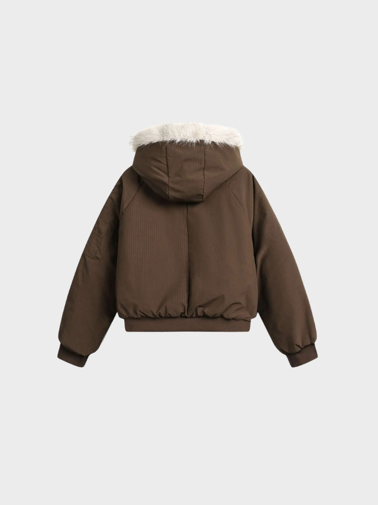 DCRB Boxy Fit Padded Coat with Fur Hoodie
