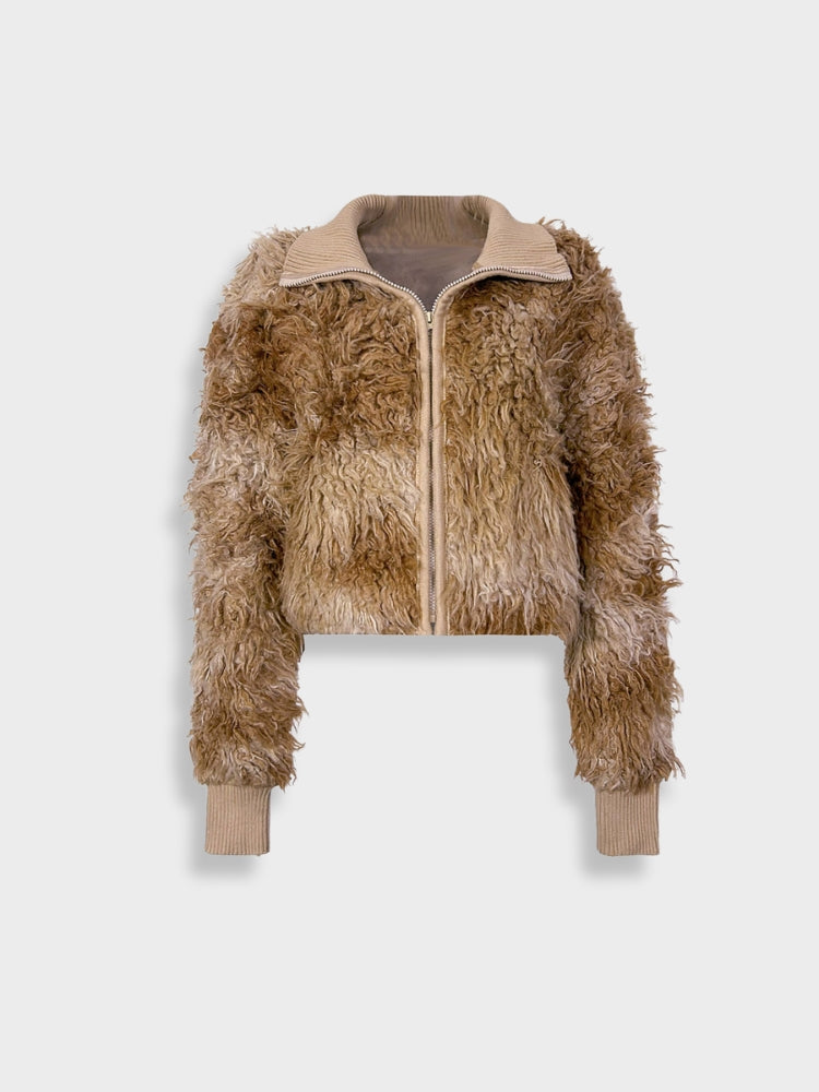 veste en peluche vintage en laine d’agneau