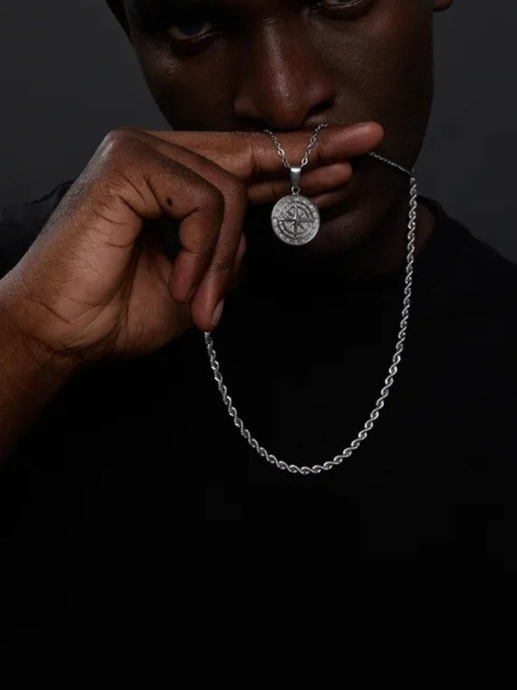 Collier Boussole Vieil Argent