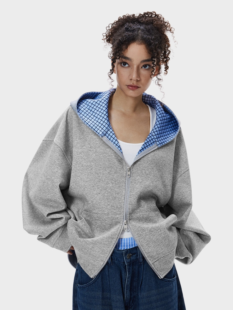 DCRB Plaid Baggy Sweater with Zipper