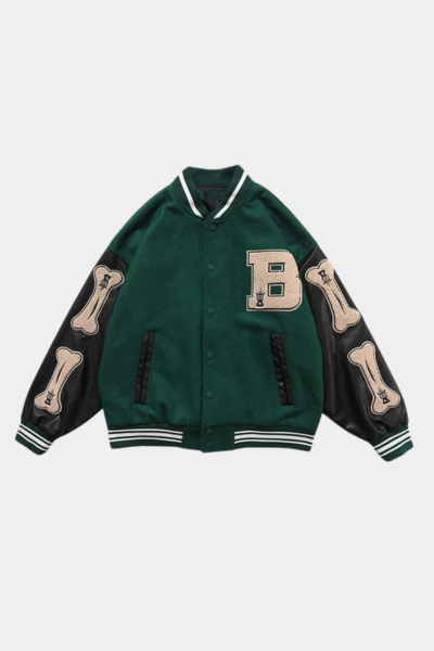 Giacca college vintage verde osso