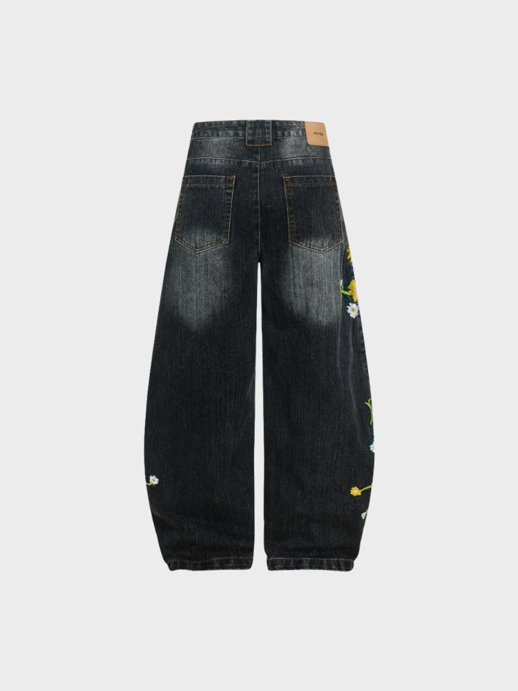 DCRB Baggy Washed Flower Denim Jeans