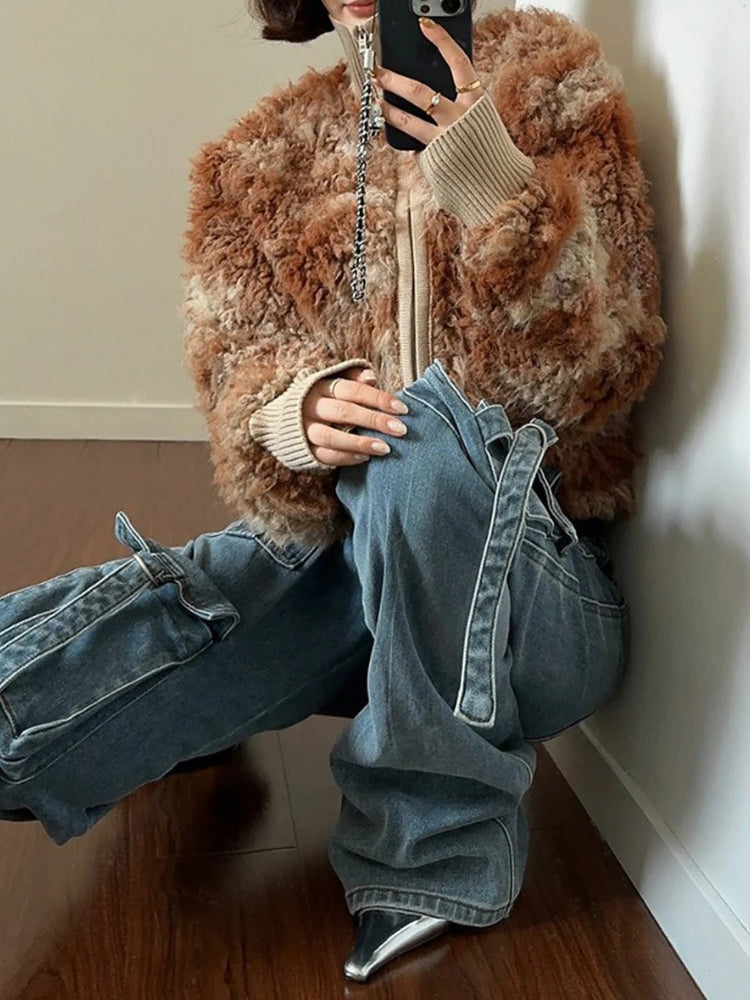 veste en peluche vintage en laine d’agneau