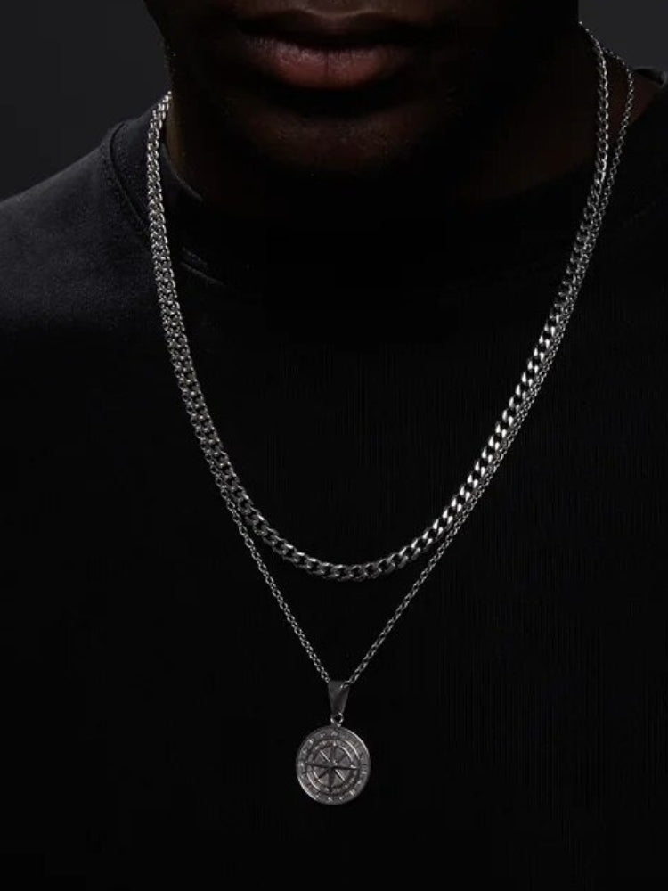 Collier Boussole Vieil Argent